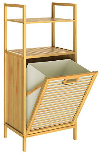 CASARIA® Estantería Baño con Cesto Integrado 36 L Extraíble Mueble Baño Madera Bambú 40x30x95cm