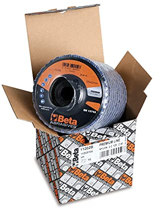 Beta 11202B - Dischi lamellari abrasivi per smiragliatrice con tela abrasiva allo zirconio con lamella doppia e supporto in plastica, 10 unità, diametro 125 mm, spessore 80 mm e foro da 22,23 mm