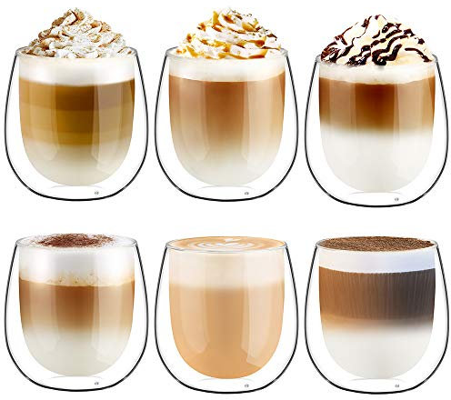 glastal 6x250ml Verre à Double Paroi,Tasse Transparent,Verres à Cappuccino, Café/Thé