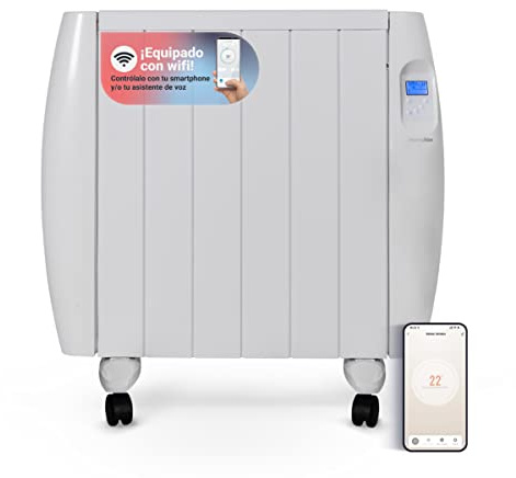 UNIVERSALBLUE Emisor Térmico con WIFI | Bajo Consumo 1500W | Radiador Eléctrico con 6 Elementos | Pantalla Digital