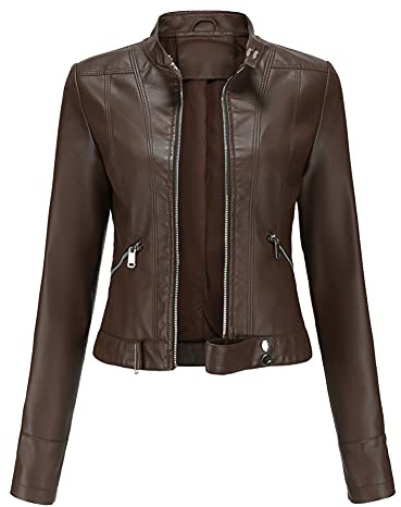 YFFUSHI Women Classic Faux Leather PU Moto Biker Jacket Short Slim Fit Casual Zip Up Coat