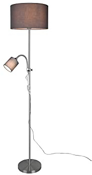 Reality Leuchten Beleuchtung Lámpara de pie LED clásica con luz de lectura y pantalla de tela en gris – Altura 160 cm