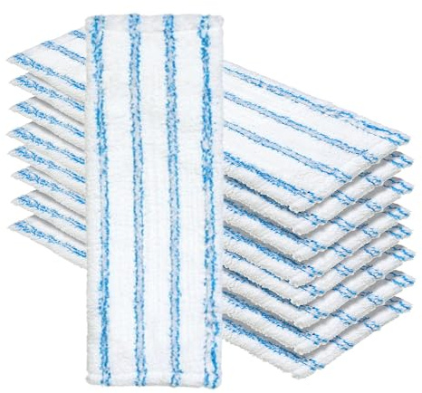 Okaei 10 Stück Wischmopp Bezug (60 cm) - Premium Bodenwischer-Wischbezug aus Microfaser mit weichen Borsten - Bezug Ideal Geeignet für Grundreinigungen von Ebenen bis Leicht Unebenen Böden - Weiß/Blau