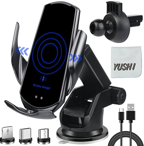 YUSHI 15W Qi Fast Wireless Car Charger,Kabelloses Auto Ladegerät für alle Smartphones,Automatische Sense Klemmung Kfz Handy Halterung