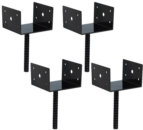 Gtongoko Lot de 4 Supports de Poteau à Enfoncer de Clôture en Forme de U - 15,2 x 15,2 cm - Noirs