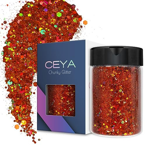 Ceya Holografischer grober Glitzer, 3.5oz/100 g, Bronze, Bastelglitzer, gemischte feine Flocken, schillernde Nagel-Pailletten für Epoxidharz, Haare, Tumbler, Schleim, Malerei, Festival-Dekoration