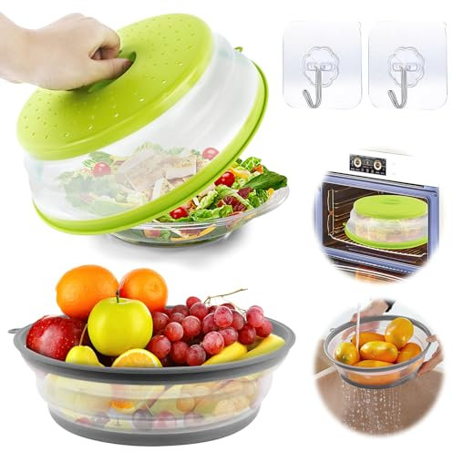 Coperchio Microonde Coperchi per Microonde 2PCS Copertura per Microonde 26.5 Con 2 Ganci Autoadesivi per Riscaldamento a Microonde e Antispruzzo (grigio+Verde)