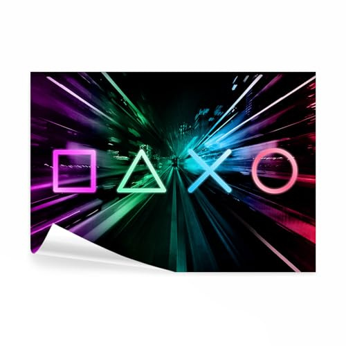 decomonkey Fototapete Spielkonsole Gamers 300x210 cm Tapete Fototapeten Vlies Tapeten Vliestapete Wandtapete Moderne Wand Wandbild Schlafzimmer Wohnzimmer Jugendzimmer Abstrakt Stadt Schwarz Bunt