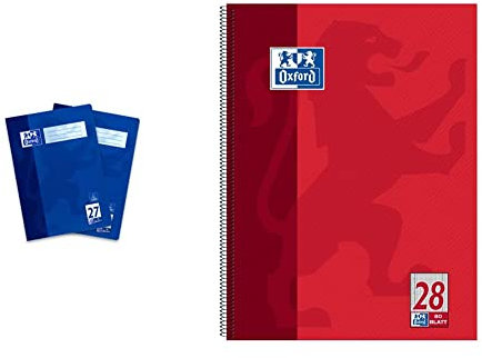 Oxford Schulheft A4, liniert, mit Doppelrand, 16 Blatt, blau, 2 Stück & Collegeblock A4 kariert, mit Doppelrand, 80 Blatt, rot, 1 Stück