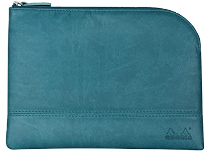 Rhodia 116636C - Rhodiarama pochette zippé en simili cuir italien - taille M (16x22 cm) TURQUOISE