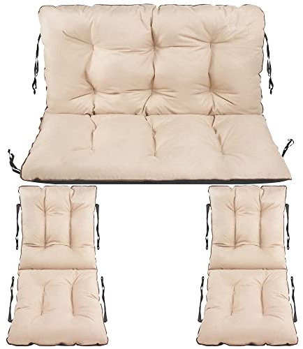 SuperKissen24. Sitzkissen Bankauflage für Gartenbank - Bankkissen Bankauflage 100x60x50 cm mit 2er 48x96 cm Stuhlkissen Set - Auflagen für Gartenmöbel Wetterfest - Outdoor und Indoor - Beige Leinen