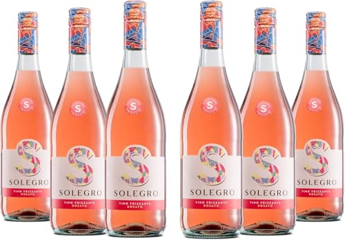 Solegro Vino Rosato Frizzante, Fresco e Armonico con Aromi Fruttati di Pesca Gialla, 10,5% vol, Confezione con 6 Bottiglie da 750 ml
