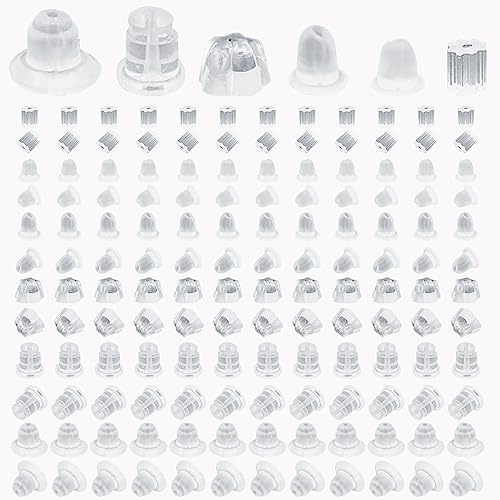 600 piezas de silicona para pendientes de tuerca, 6 estilos de aretes de goma hipoalergénicos transparentes, parte trasera de aretes, kit de repuesto de tapón trasero de seguridad para bloquear aretes
