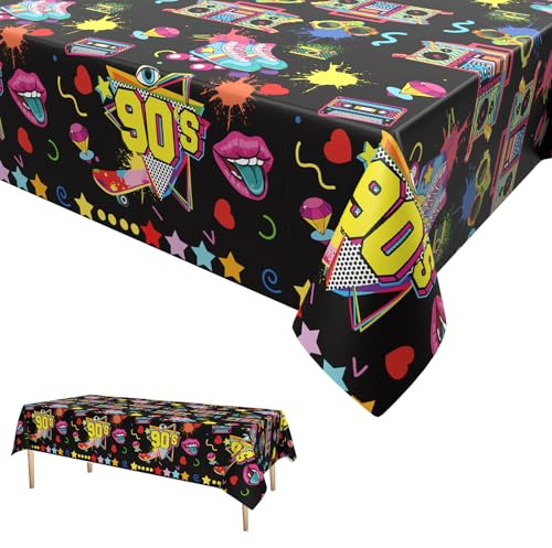 GRESATEK 90er Party Tischtuch 90er Tischdecke Geburtstag Einweg Plastik Wasserdicht Tischdecke Hip Hop Themen Party Deko für 1990er Jahre Themen Party 137 x 274cm | Hip Hop Themen Party Deko für 1990er Jahre Themen Party 137 x 274cm