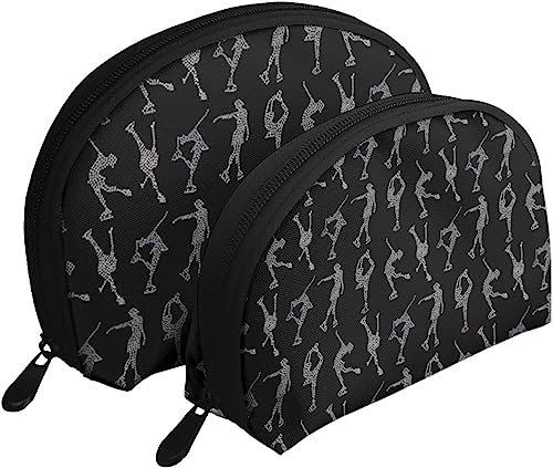 2 Stück Kosmetiktaschen I Love Eiskunstlauf Reise Make-up Tasche Shell Kulturbeutel Damen Handtasche