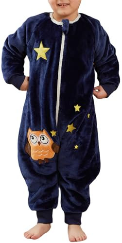 SEAUR Baby Schlafsack mit Füßen 3,0 Tog Schlafstrampler Kinder Flanell Pyjama Winter Schlafanzug Kuschelig Warm Overall Niedlich Cartoon Tier Muster - 110(100-110cm)