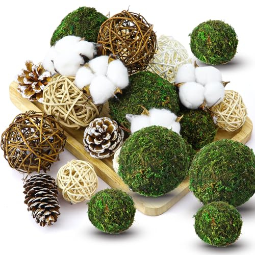 Yunsailing 36 Pcs Moss Decorative Balls for Centerpiece Bowls and Rattan Wicker Balls Handmade Orbs Spherical Assorted Vase Filler Tabletop Decor for Garden Wedding Party(Boho,Vivid)