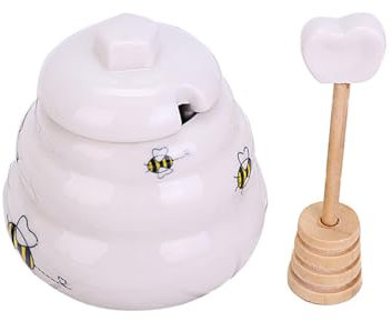 Verve Jelly Mini Ceramic Beehive Honey Pot Porcelain Honey Jar With Wooden Dipper Giftable Beehive Honey Pot for Wedding and Party Favors