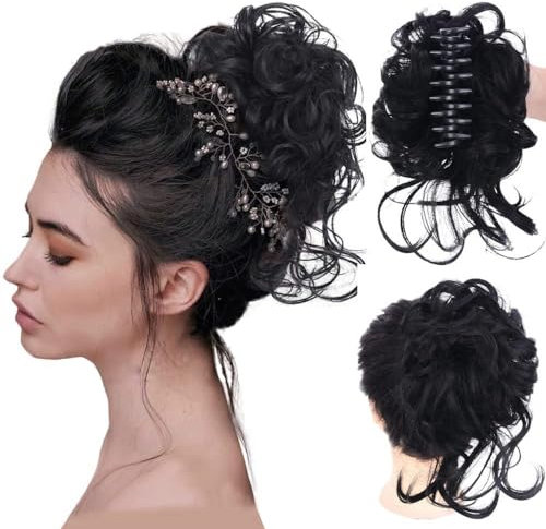 RPAEOY Chignon Capelli con Claw Chignon Finto Capelli Ricci Spessi Updo Ondulati Sintetici Coda di Cavallo Posticcio Hair Extension Ponytail di Cavallo per Donna(Nero)