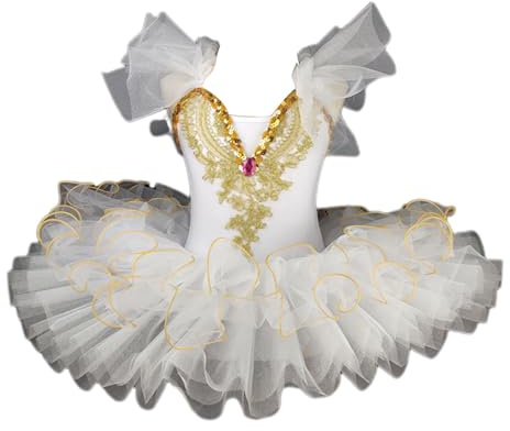 HWBZSZY Professionale Balletto Tutù Vestito Bambini Colorato Lago dei Cigni Ballerina Partito Danza Costume Lucido Paillettes Ginnastica Danza Body Sala da ballo Dancewear per le ragazze,Bianca,140cm