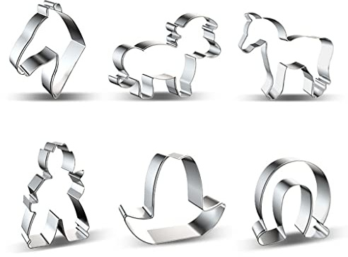 Lot de 6 emporte-pièces en acier inoxydable - Série Animal - Cheval - Cowboy - En acier inoxydable - Pour la cuisine