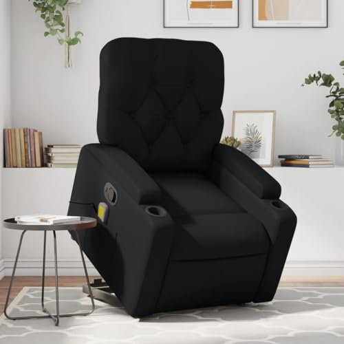 Homgoday Massagesessel mit Aufstehhilfe, Aufstehsessel, Relaxsessel mit Liegefunktion, Ruhesessel, Fernsehsessel, Liegesessel, TV Sessel für Wohnzimmer Schwarz Kunstleder