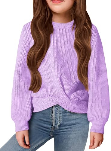 Arshiner Girls Jumper Knotted Warm Winter Sweater 11-13 Years Lilac Purple