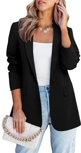 Oyamiki Ladies Lapel Jackets Oversized One Button Slim Suits for Business Office Wedding S Black