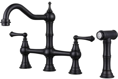 BIANBHUO Küchen-Mischbatterie, Messing, Küchenarmatur, Brücke mit Seitenbrause, Wasserhahn für Küchenspüle, Antik-Bronze