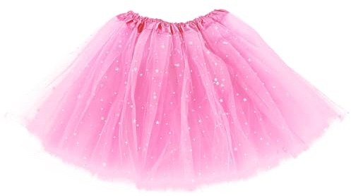 Yolev Jupe en Tulle pour Femme 3 Couches Jupe en Tulle avec Paillettes étoiles Adulte Adolescent Tutu Jupe rétro années 80 fête Halloween Carnaval Costume de fête Rose