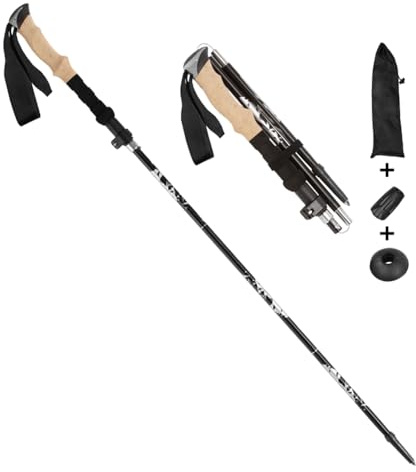 Ieron Bâtons de randonnée Pliables avec système de Verrouillage Rapide – Bâtons de Marche télescopiques ultralégers Pliables pour Trekking, randonnée, randonnée, Noir