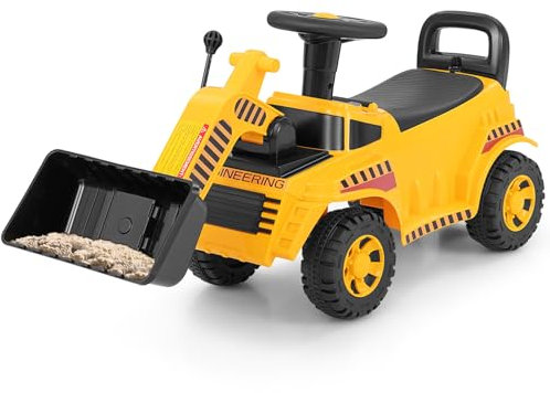 GYMAX Kids Ride on Excavator, Toddlers Push Along Car with Adjustable Bucket, Engine Sound and Underneath Storage, Children Construction Truck for 19-36 Months Old Boys Girls (Bulldozer)