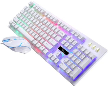 WATIIFUFU Ensemble Clavier Et Souris De Jeu Mécaniques Blancs Accessoires De Jeu Ergonomiques