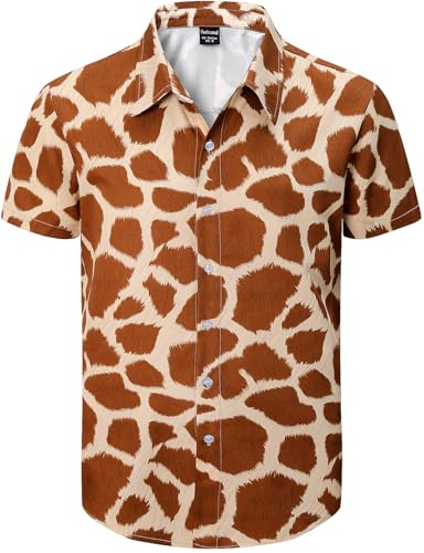 Fashonal Chemise hawaïenne boutonnée pour Homme Imprimé Animal Taille S à 4XL, Girafe, Taille L
