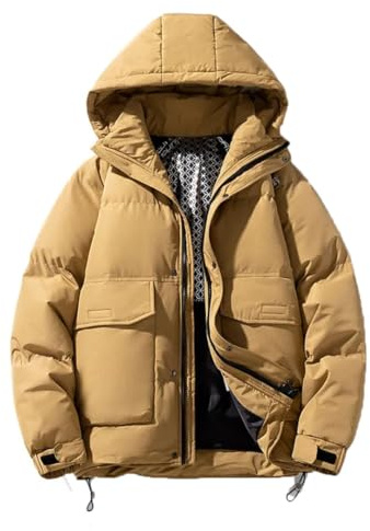 Pegsmio - Giacca invernale da uomo con imbottitura in piuma d'anatra bianca, grande tasca, leggera, calda, con cappuccio, giacca a vento, piumino, L