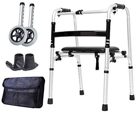 fällbar lättviktsrullator, med 2 hjul & säte och väska, upprätt rullstol i aluminium för seniorer, höjdjusterbar stegassistent för äldre, last 180 kg/398 lb