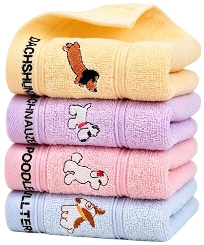 Toyhood 4 Pcs Kids Washcloth Towels, 25x50cm Cute Face Towels Hand Towels Soft Multicolor Children's Facial Towel Face Body Cloths for Baby Kids Adults