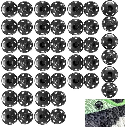 44 Pieces Large Press Studs,Press Studs for Clothing,Button Clips,Button Clips for Clothes,Versatile Sewing Fasteners Buttons,for Purse,Handbag,Clothes,Shoes and Hats Sewing Repair (Black)