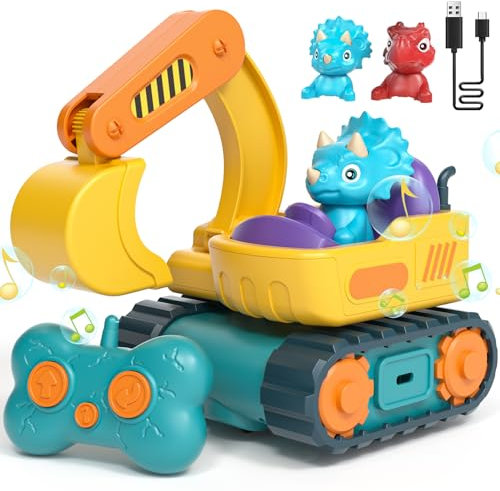 SOGAWEBB Voiture Telecommandé Enfant, Pelleteuse Voiture Télécommandée 3 Ans, Jouet Dinosaure Camion Telecommande, Jouet Enfant 2 Ans