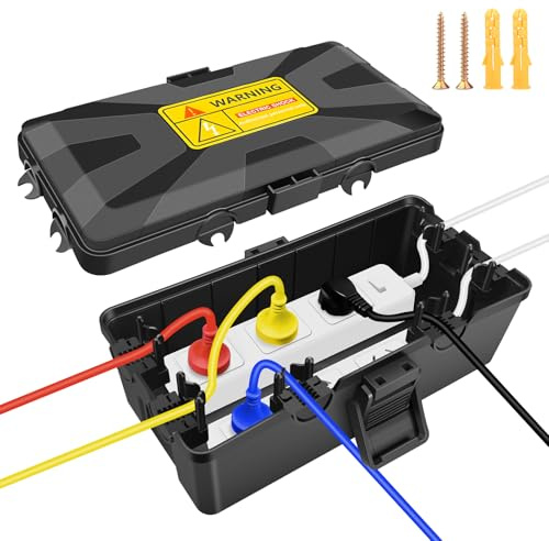 Preciva Kabelbox Wasserdicht,IP54 Waterproof,Steckdosenbox,Kabelbox Schwarz,Aussensteckdose Wasserdicht， Ideal zum Schutz von Verlängerungskabeln, Steckdosenleisten und Winkelsteckern (26x15x9cm)