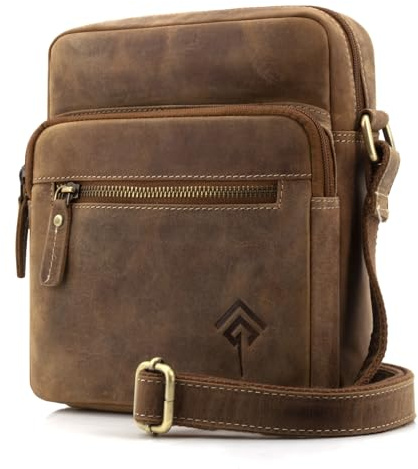 JOREY Leder Herren Umhängetasche Männer Schultertasche aus Echtleder für Business Arbeit Reise Leder Männerhandtasche (Camel)