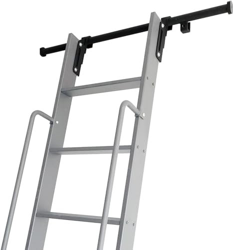 VYPVICBR Schiebeleiter-Hardware für Bibliotheksleitern, komplettes Schienenset für Leitern mit 1-Zoll-Brettstärke, Teleskop-Oberrolle, Bodenrollen mit Bremsen (ohne Leiter), schwarz (Größe: