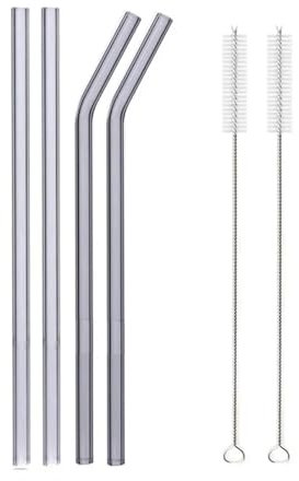 TXLEAPEY Glasstrohhalme 20cm Bunte Mehrweg Glasstrohe Glas Trinkhalm for Cocktail Smoothie Milchshake Dinkware FüR Cocktails, Smoothie Und SäFte(4pcs Grey Mixed)