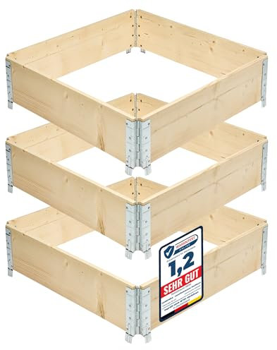 Garronda Jardinera Elevada de Madera Natural 80x80x20 cm – Huerto Urbano Modular para Jardín y Terraza, Apilable y Plegable, Ideal para Plantas, Flores, Hierbas, Frutas y Verduras, GD-0141, 3 pzs