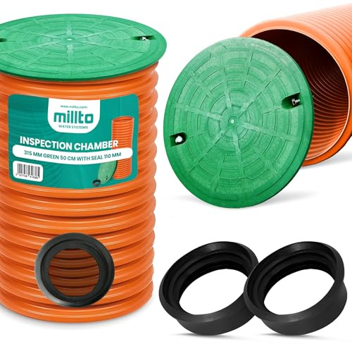 Tuyau Drainage Tube Montée Regard Révision 50 cm DN315 Vert Couvercle 2x Joint 110 mm Entretien Égout Contrôle Durable Résistant Pression Inspection Facile Souterrain