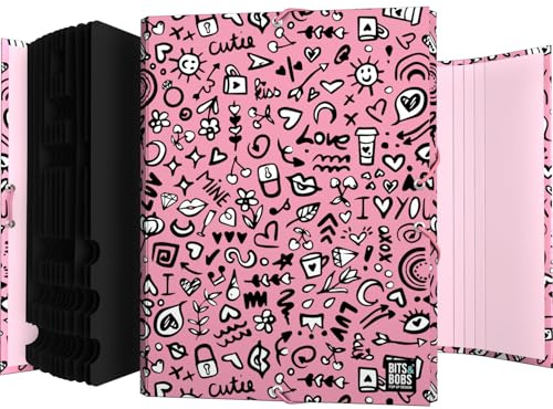 Grafoplas - Carpeta Clasificadora Escolar, 12 Posiciones, Diseño I Love You, Bits & Bobs Pop Up Design, 35x26x2cm, Cartón Plastificado Soft, Certificado FSC, Ideal para Archivar Documentos a4 y Folio