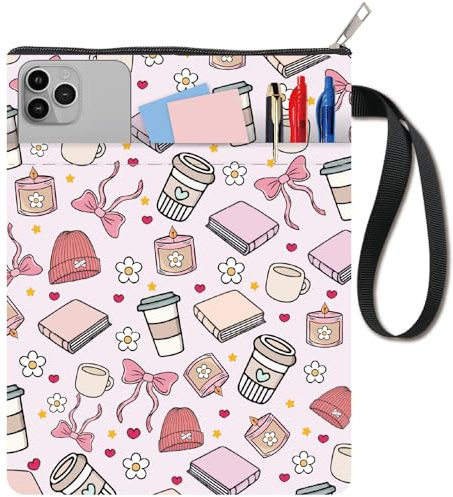 CRASPIRE Funda Libro de 11x8.6 Pulgada Color Rosa con Lazo Proteger el Café Libros de Bolsillo Lavable con Asa Bolsillo Frontal Cremallera Ideal Amantes los Lectores Cuadernos Regalos Amigos