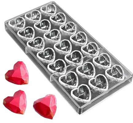 TUKE Schokoladenform aus Polycarbonat, Diamant-Herzform, 21 Mulden, Kunststoff, DIY Süßigkeiten-Formen für handgefertigte Pralinen, Backen, Kuchendekorationen, wiederverwendbar, lebensmittelecht