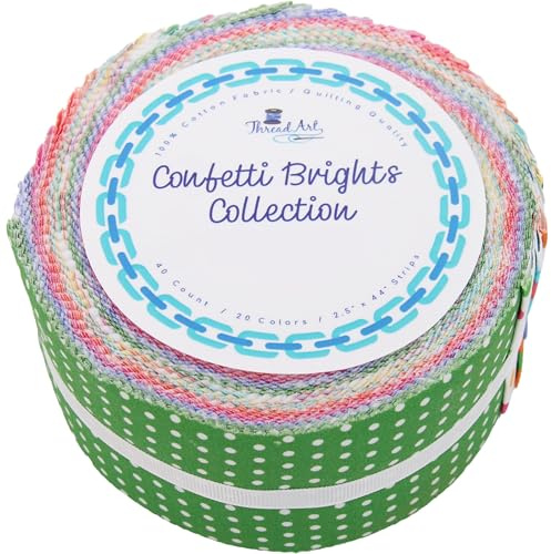 ThreadArt Exklusive Konfetti-Stoffstreifen für Quilten, Basteln und Nähen, 40 vorgeschnittene Stoffstreifen, Premium-Baumwolle für Steppdecken, Handwerk, Teppiche, Decken, Kleidung und mehr
