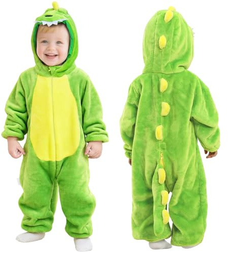 Alaoo dinosaurier overallbarn, vinteroverall kostymer, mjuk pyjamas, söt dinosaurie pyjamas, sparkdräkt, flanell nattkläder för cosplay kostym halloween, 80